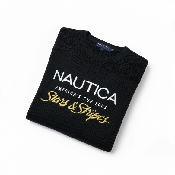Nautica Other - Nautica Black Crewneck Sweater with Gold Accents